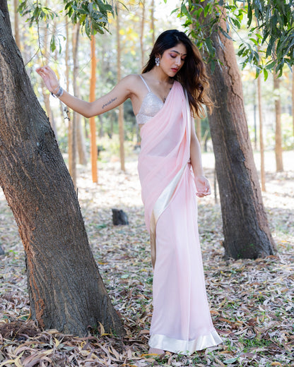 Pink Georgette Silk Saree