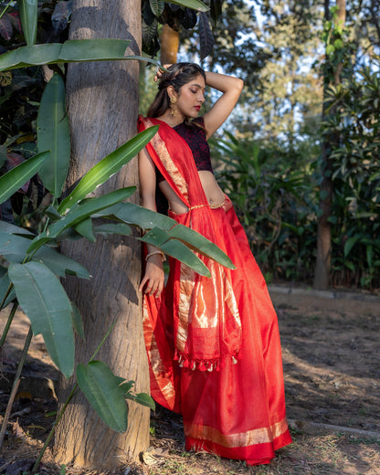 Red Chanderi Silk Saree