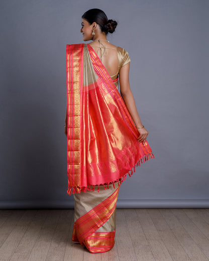 Beige Kanchivaram Handloom Silk Saree