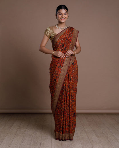 Orange Banarasi Crape Silk Saree