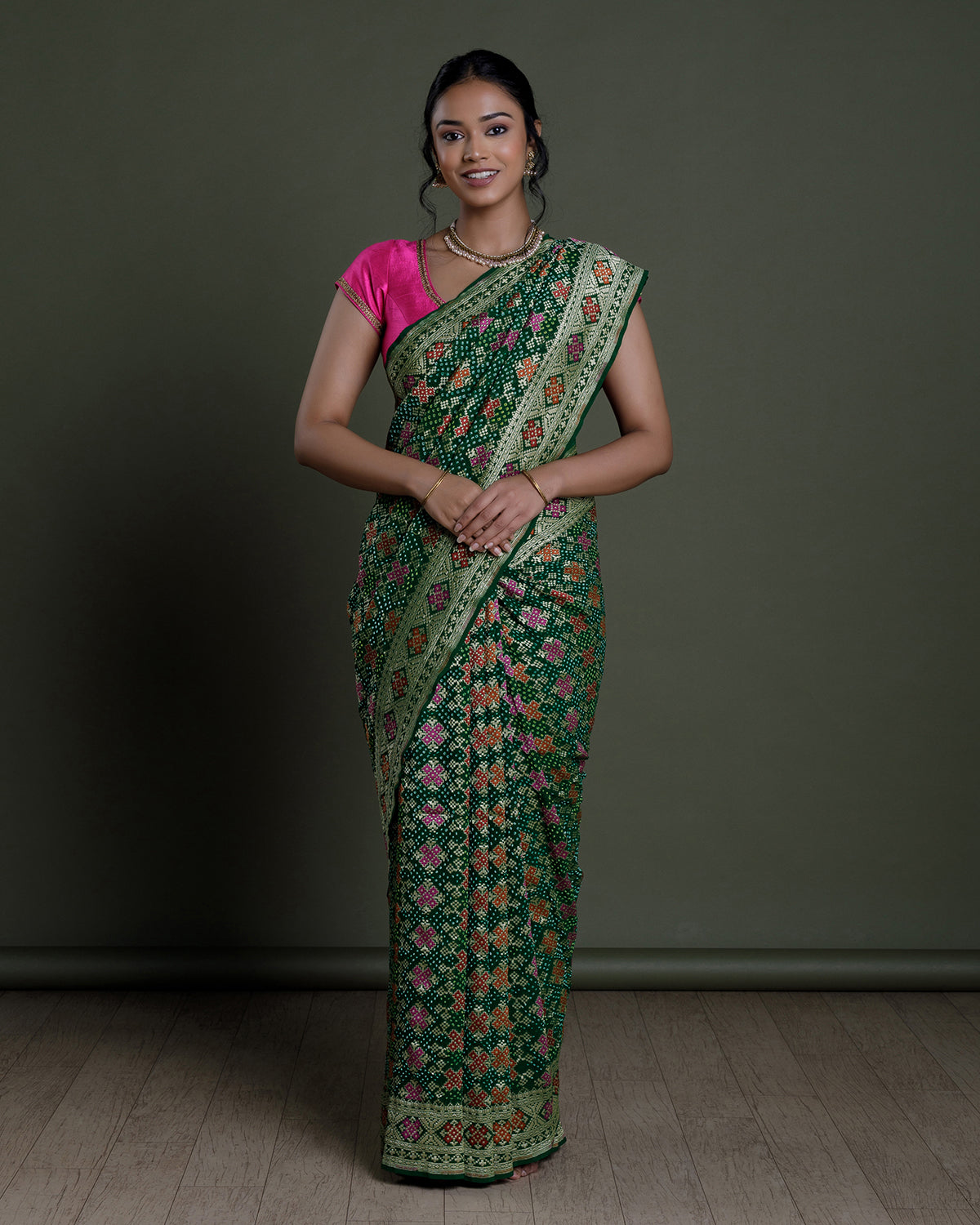 Green Banarasi Khadi Georgette Silk Saree