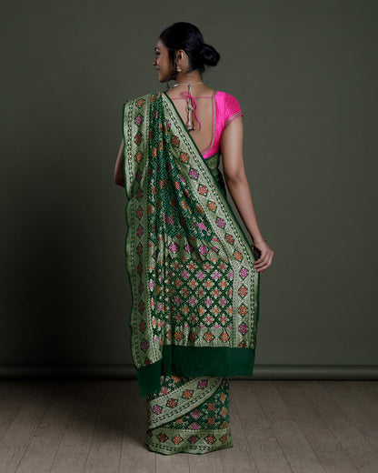 Green Banarasi Khadi Georgette Silk Saree