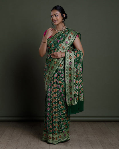 Green Banarasi Khadi Georgette Silk Saree