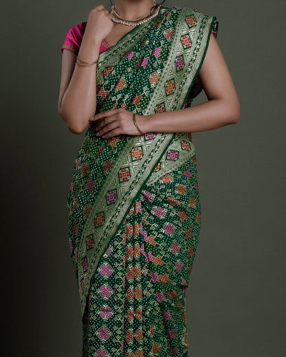 Green Banarasi Khadi Georgette Silk Saree