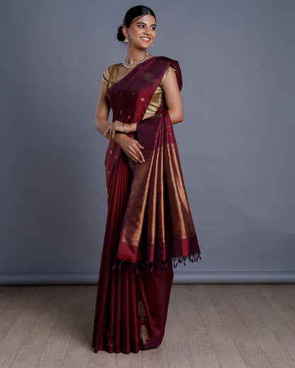 Maroon Kanchivaram Handloom Silk Saree