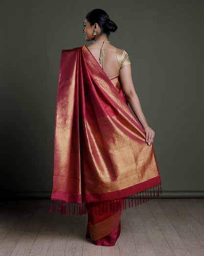 Marron Kanchivaram Handloom Silk Saree