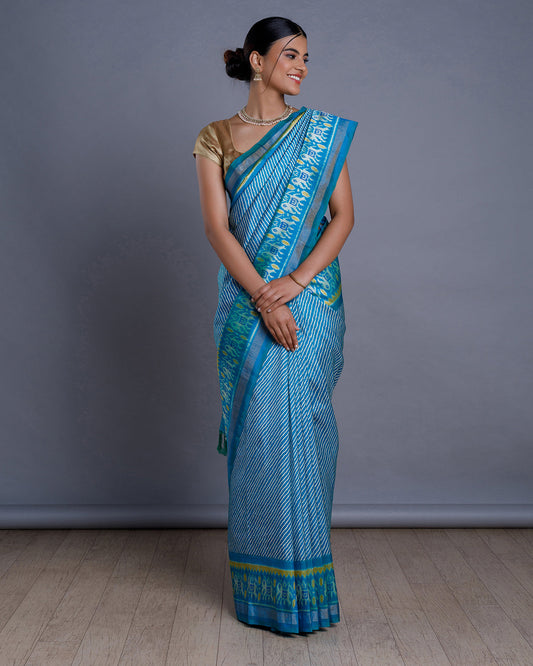 Blue Ikkat Handloom Silk Saree
