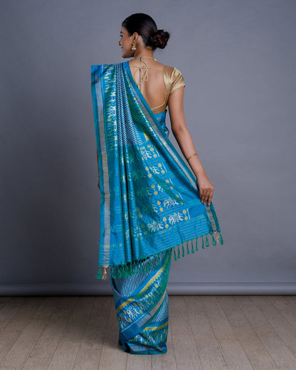 Blue Ikkat Handloom Silk Saree