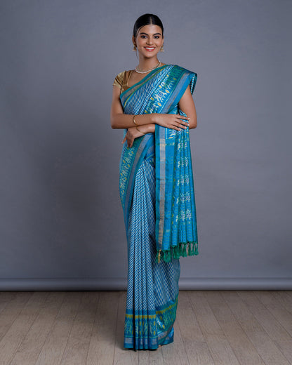 Blue Ikkat Handloom Silk Saree