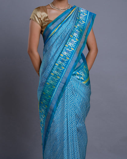 Blue Ikkat Handloom Silk Saree