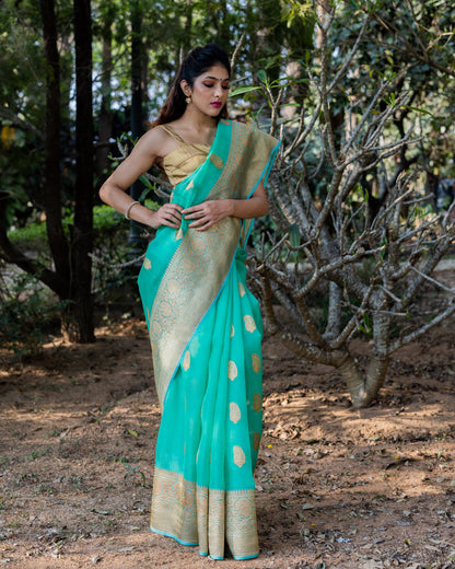 Blue Banarasi Organza Silk Saree