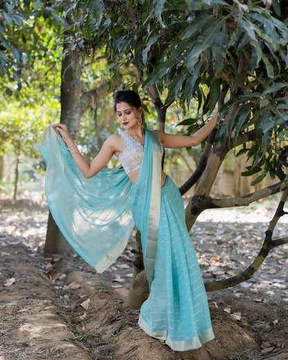 Blue Georgette Silk Saree