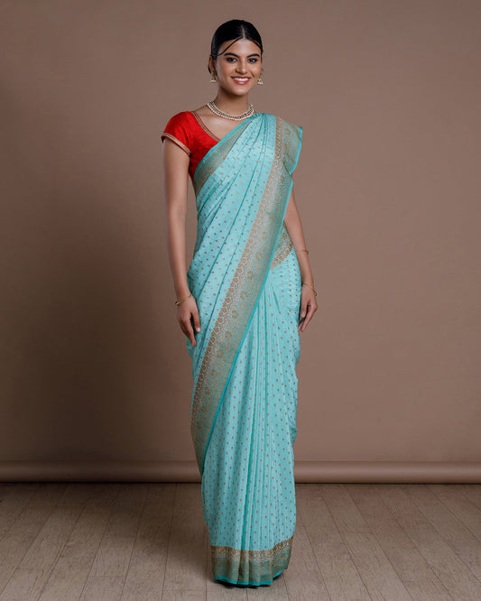 Blue Banarasi Khadi Georgette Silk Saree