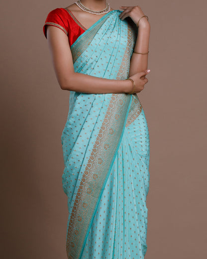 Blue Banarasi Khadi Georgette Silk Saree