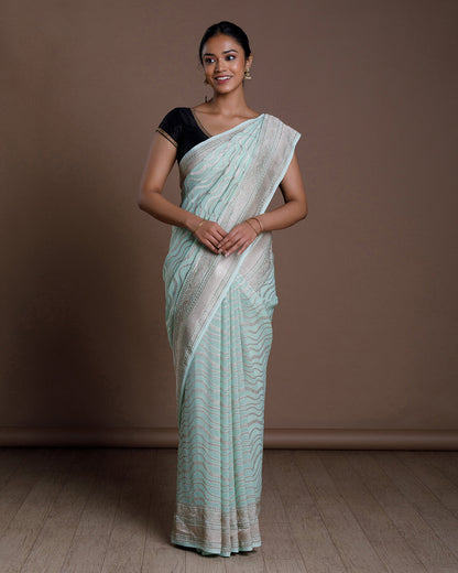 Green Banarasi Khadi Georgette Silk Saree