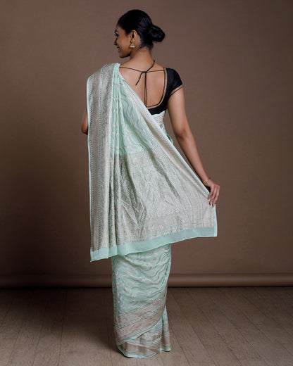 Green Banarasi Khadi Georgette Silk Saree