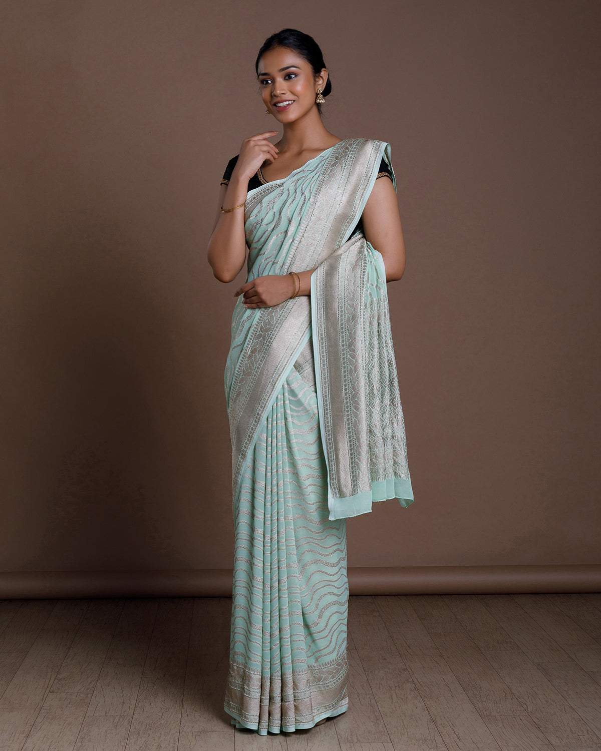 Green Banarasi Khadi Georgette Silk Saree