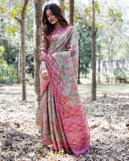 Green Tussar Silk Saree