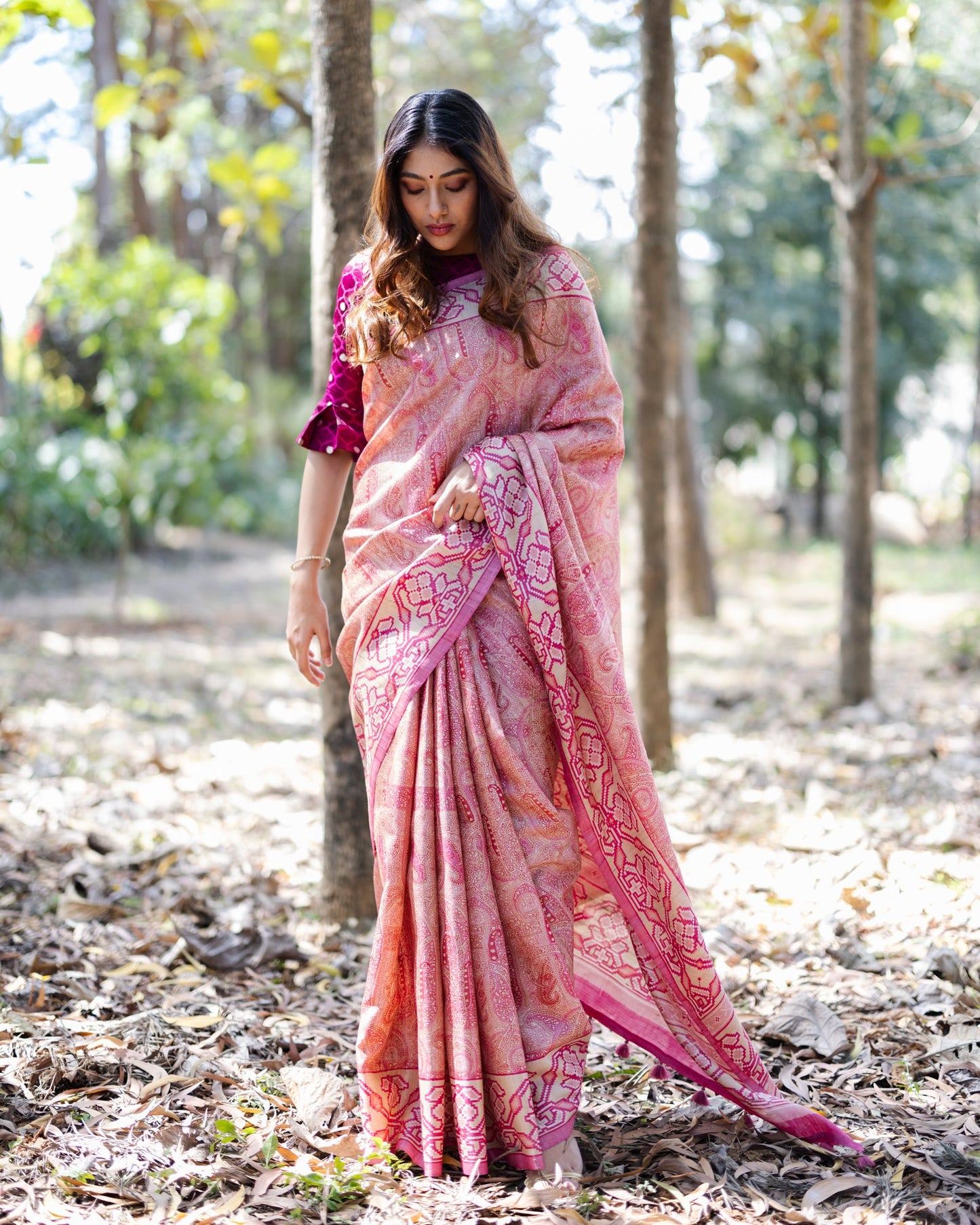 Pink Tussar Silk Saree