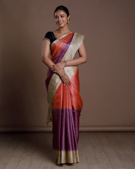 Purple Tussar Handloom Silk Saree