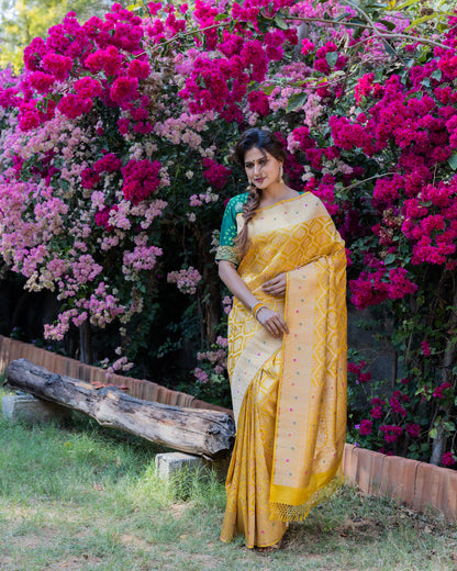 Yellow Banarasi Handloom Silk Saree