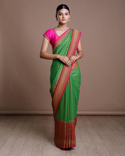 Green Banarasi Khadi Georgette Silk Saree