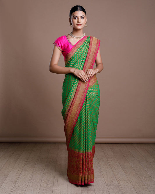 Green Banarasi Khadi Georgette Silk Saree