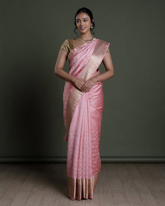 Peach Pink Banarasi Silk Saree