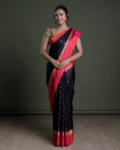 Black Handloom Soft Silk Saree