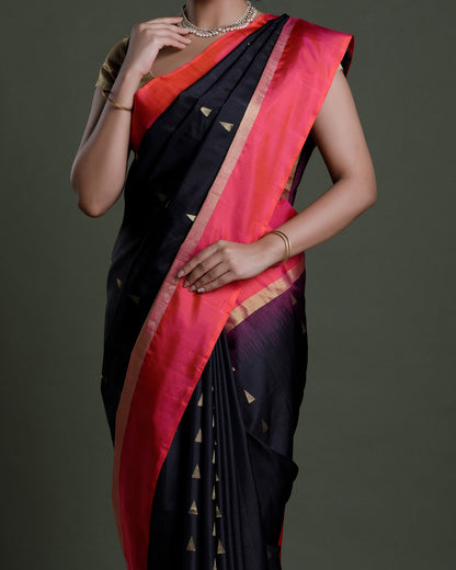 Black Handloom Soft Silk Saree