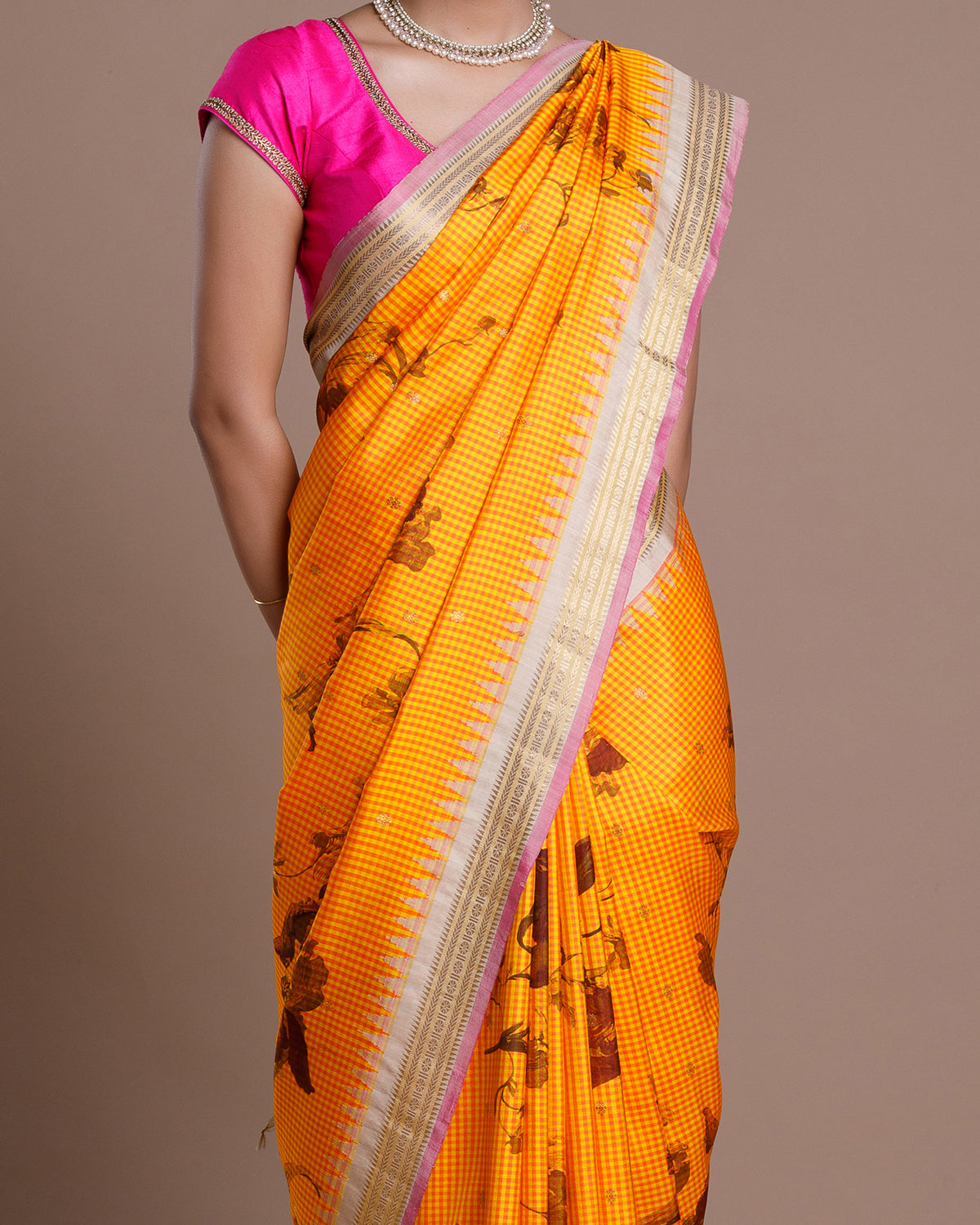 Yellow Printed Kanchivaram Silk Saree