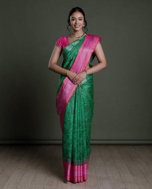 Green Handloom Printed Tussar Silk Saree