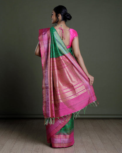 Green Handloom Printed Tussar Silk Saree