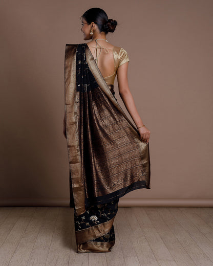 Black Banarasi Crape Silk Saree