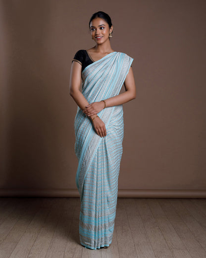 Blue Banarasi Khadi Georgette Silk Saree