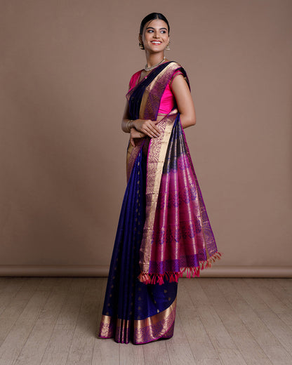 Blue Jaquard Silk Saree