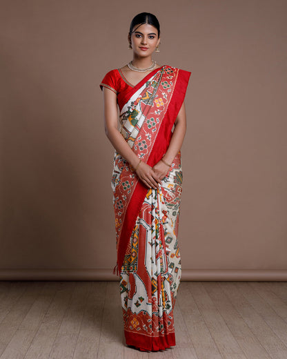 Half White Ikkat Handloom Silk Saree