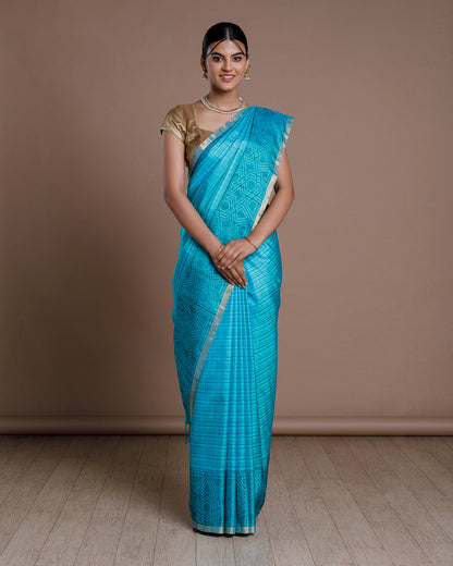 Blue Resham Work Handloom Silk Saree