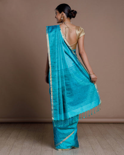 Blue Resham Work Handloom Silk Saree