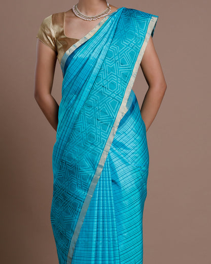 Blue Resham Work Handloom Silk Saree