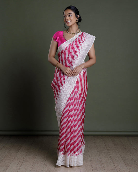 Pink Organza Embroidered Silk Saree