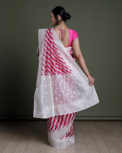 Pink Organza Embroidered Silk Saree