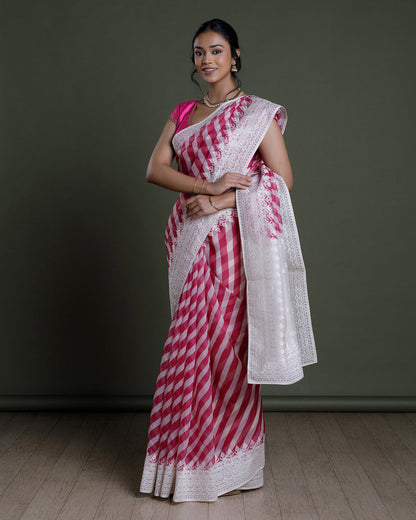 Pink Organza Embroidered Silk Saree