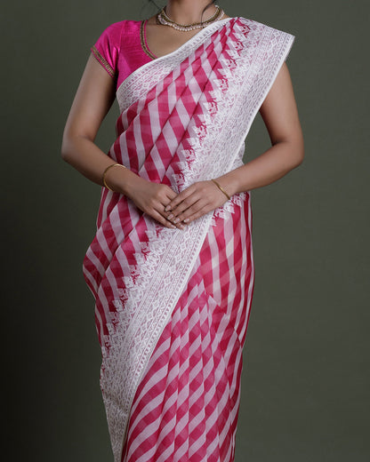 Pink Organza Embroidered Silk Saree