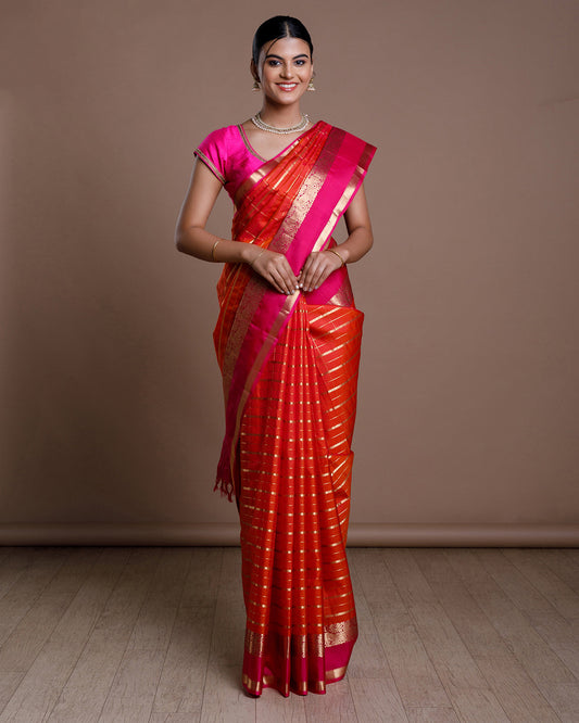 Orange Jari Brocade Silk Saree