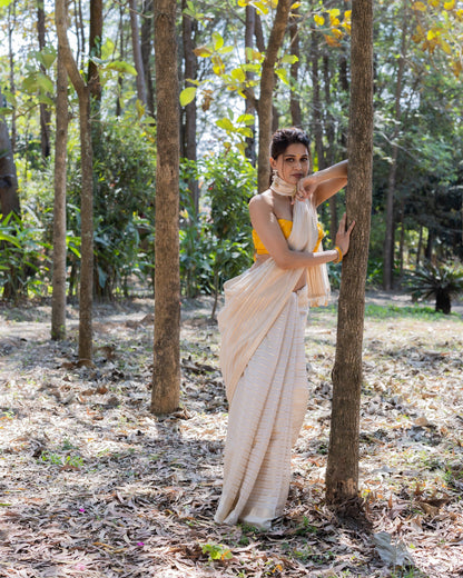 White Chanderi Silk Saree