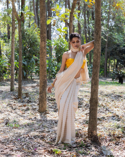 White Chanderi Silk Saree