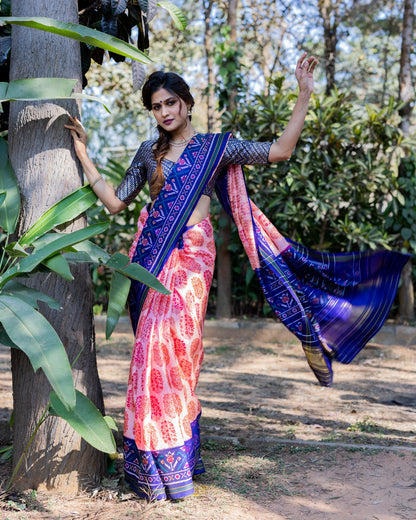 Pink Kanchivaram Ikkat Silk Saree