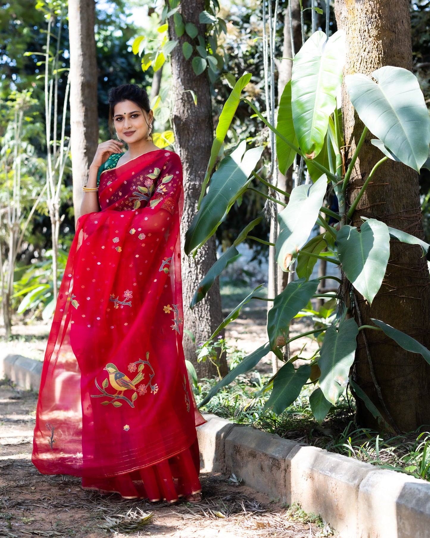 Pink Embroidered Organza Silk Saree