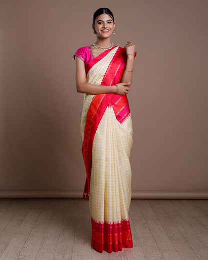 Half White Kanchivaram Handloom Silk Saree